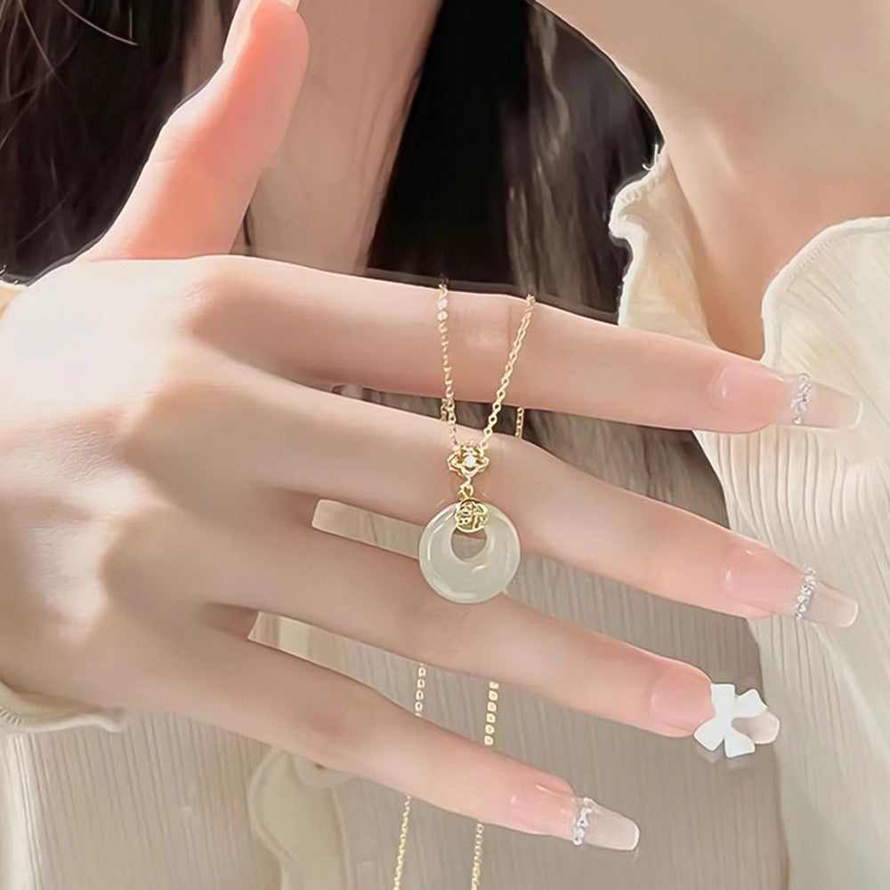 S925 Hotan Jade Necklace Women Pendant Jade Niche Design High-Level Light Luxury Fashion Clavicle Chain White Chalcedony