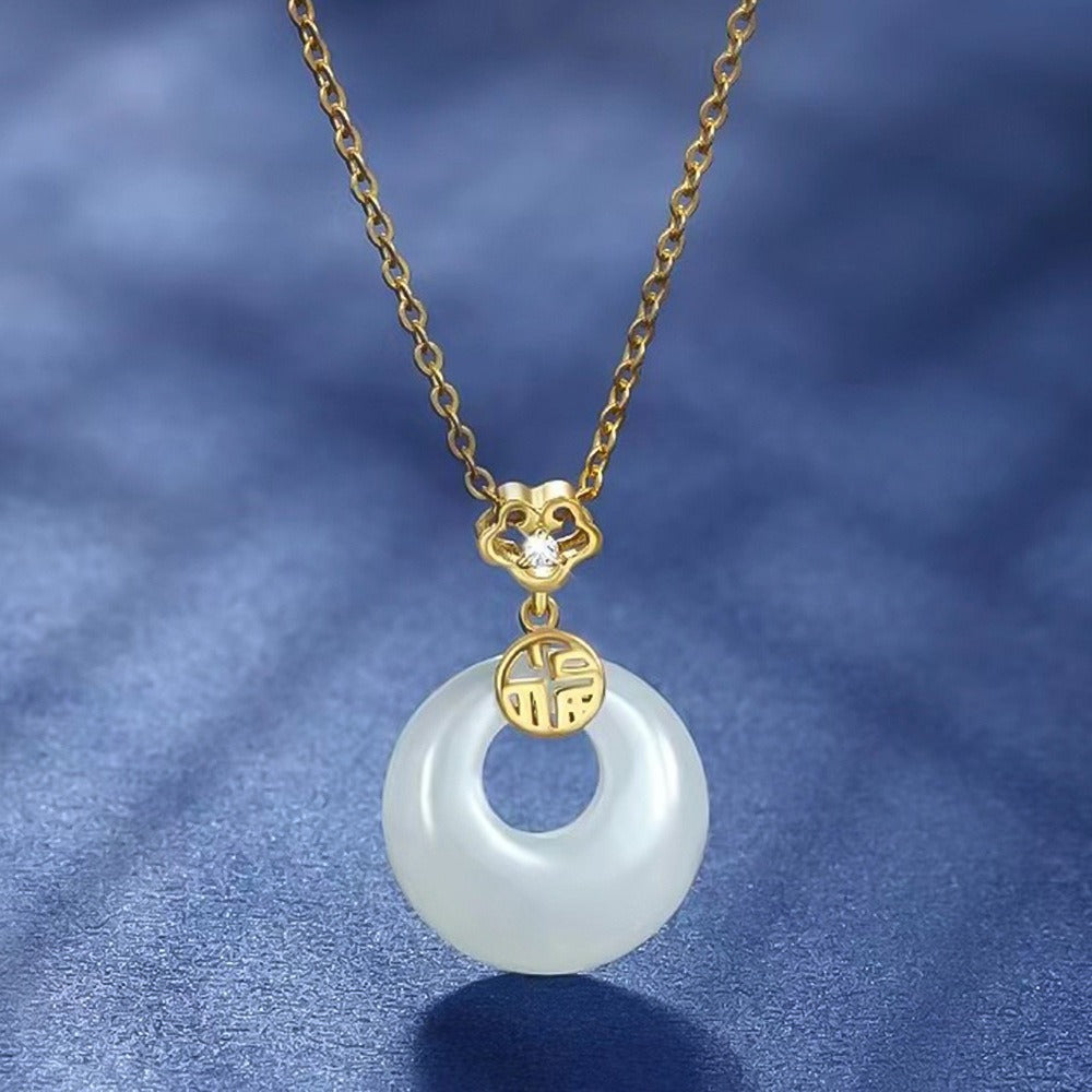 S925 Hotan Jade Necklace Women Pendant Jade Niche Design High-Level Light Luxury Fashion Clavicle Chain White Chalcedony
