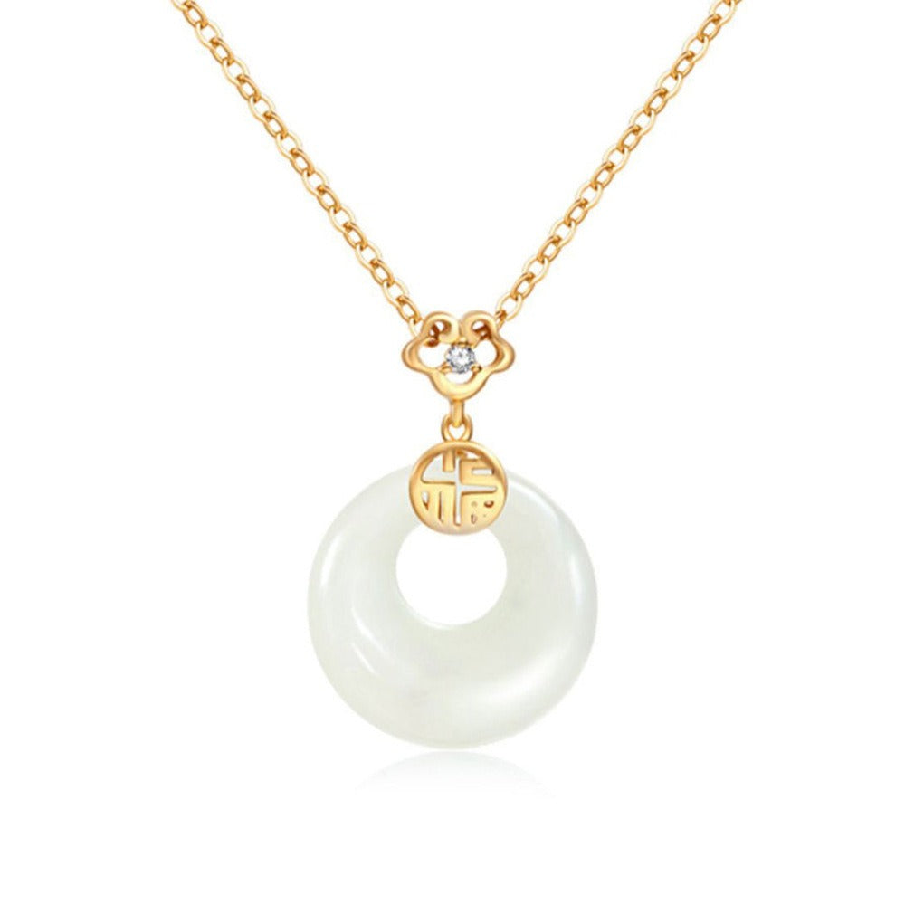 S925 Hotan Jade Necklace Women Pendant Jade Niche Design High-Level Light Luxury Fashion Clavicle Chain White Chalcedony