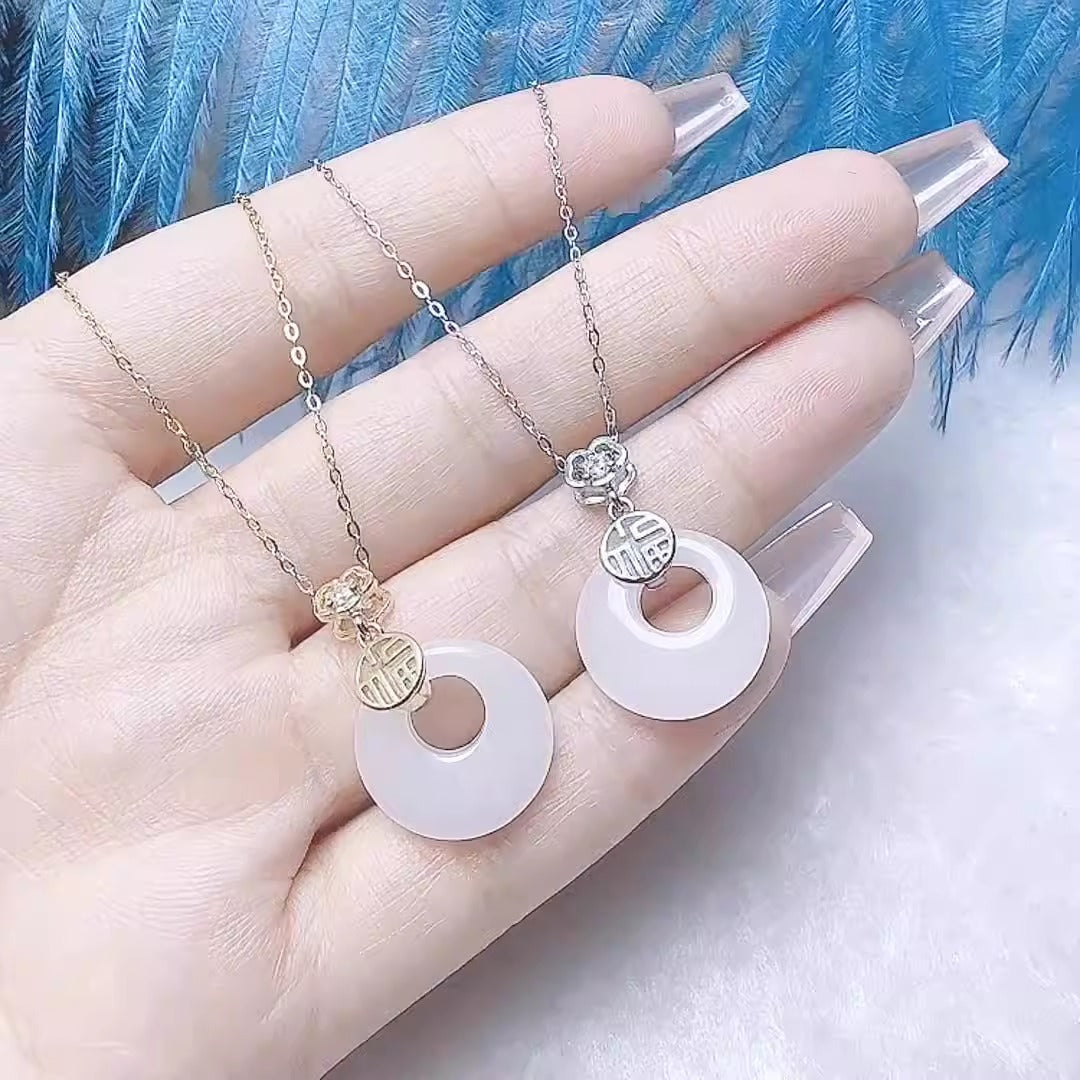 S925 Hotan Jade Necklace Women Pendant Jade Niche Design High-Level Light Luxury Fashion Clavicle Chain White Chalcedony